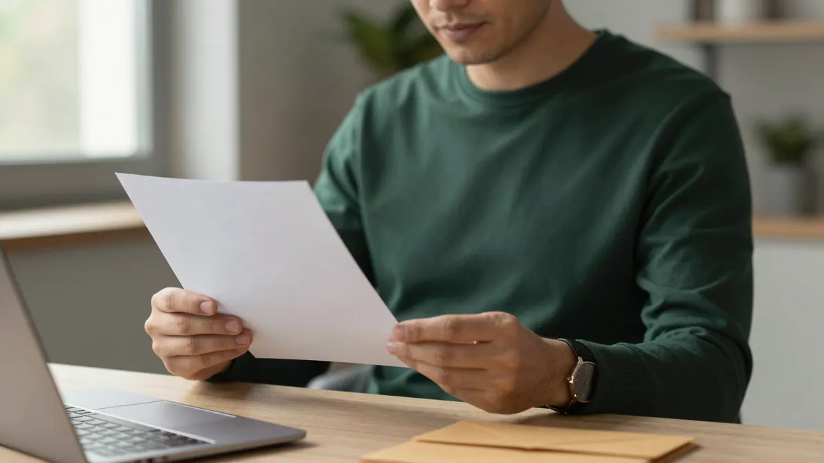 A person calmly reading an IRS letter at home